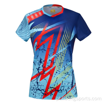 Mulheres sublimadas homens usam camisa de tênis de badminton